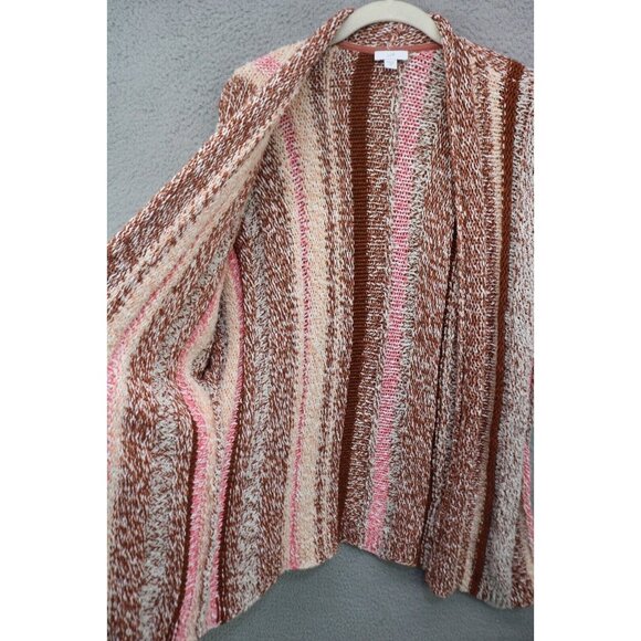 J.Jill 3D Knit Striped Short Sleeve Open Front Sweater-Size Medium-Soft-Hippie - Picture 4 of 11